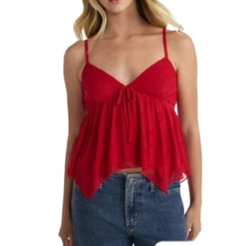 NWT  Red Floral Tie-Front Sleeveless Top‎ XL Valentine’s Day
